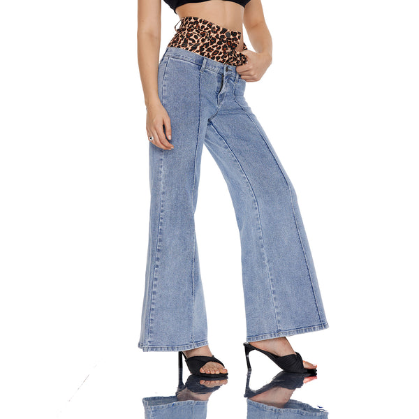 Leopard Print High Waisted Wide Leg Jeans