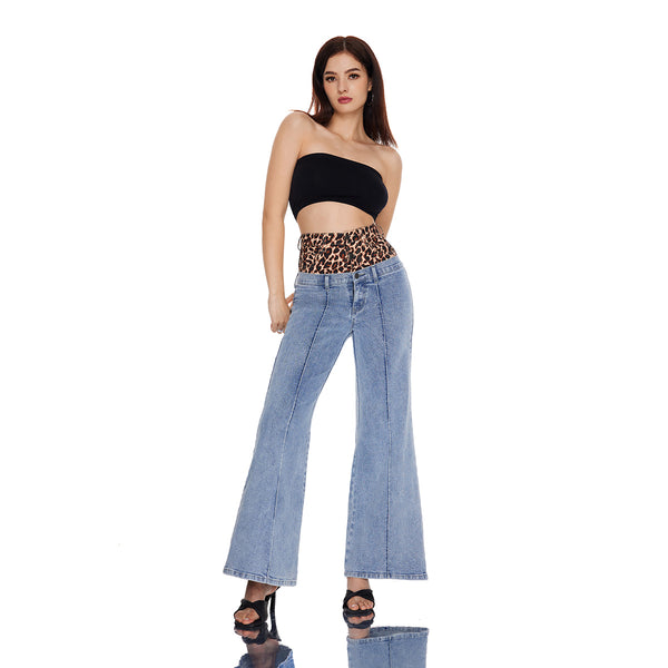 Leopard Print High Waisted Wide Leg Jeans