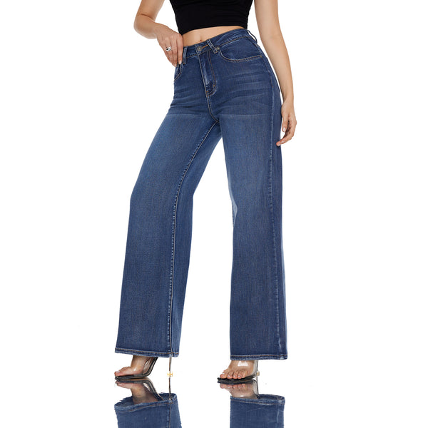 Women High Rise Stretch Straight Leg Baggy Jeans SH25F012