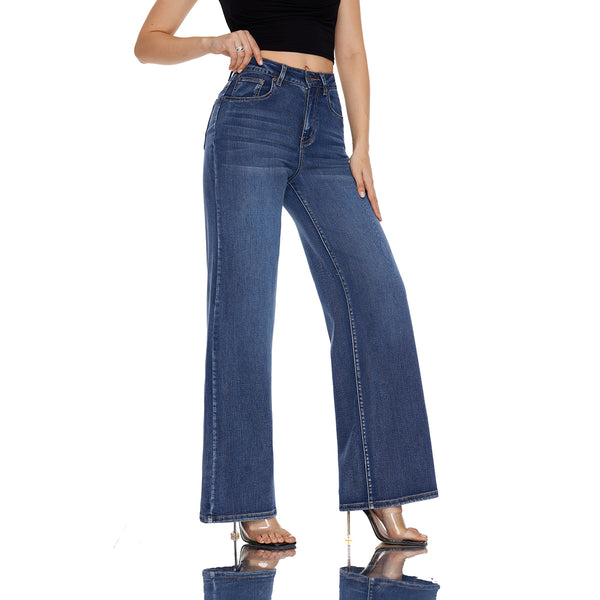 Women High Rise Stretch Straight Leg Baggy Jeans SH25F012