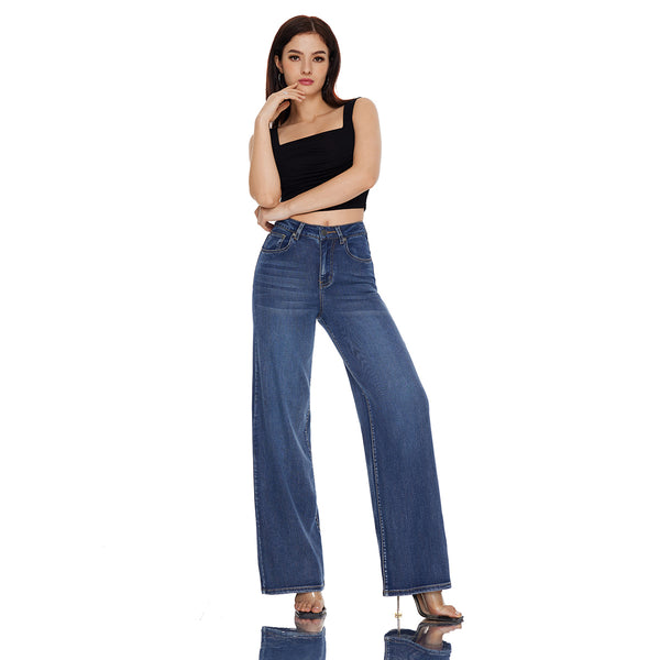 Women High Rise Stretch Straight Leg Baggy Jeans SH25F012