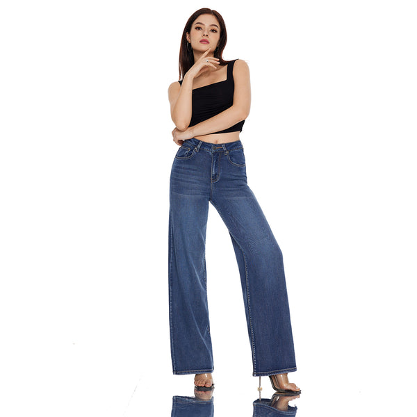 Women High Rise Stretch Straight Leg Baggy Jeans SH25F012