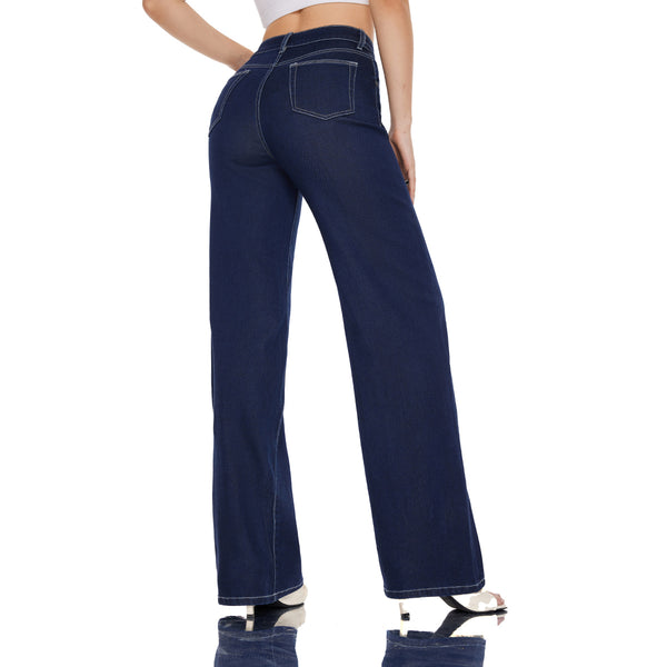 Women High Rise Stretch Wide Leg Baggy Y2K 90s Style Jeans SH25F014