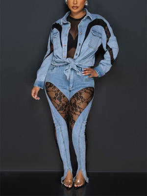 Denim Mesh Jeans