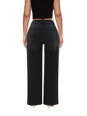 SHAPUM Women's Mid Rise Relaxed Fit Wide Leg Stretch Cuffed Jeans Women's Basic Comfortable Jeans