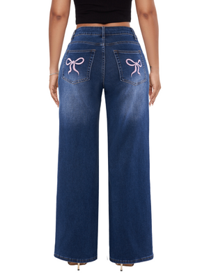 SHAPUM Shaping Wide Leg Baggy Jeans for Women Stretchy Mid Low Waist Butts Lifting Cute Jeans Trendy BBL Distressed Jeans