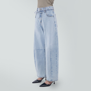 ONESO Women's High Waist Baggy Barrel Leg Jeans Relaxed Streetwear Pocket Basic Fitted Denim Jeans