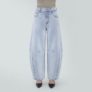 ONESO Women's High Waist Baggy Barrel Leg Jeans Relaxed Streetwear Pocket Basic Fitted Denim Jeans