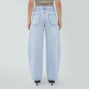 ONESO Women's High Waist Baggy Barrel Leg Jeans Relaxed Streetwear Pocket Basic Fitted Denim Jeans