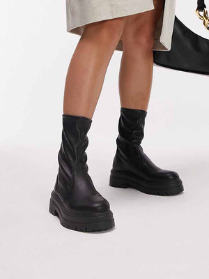 PU Leather Flat Heel Boots