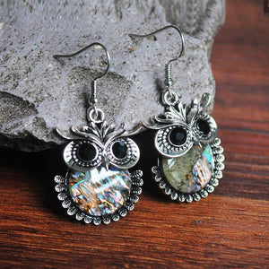 Forest style owl colored shell earrings