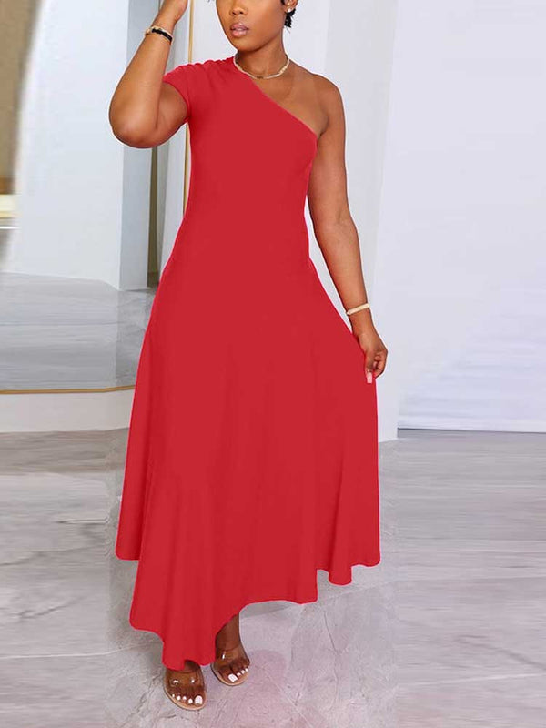 One Shoulder Solid Dress