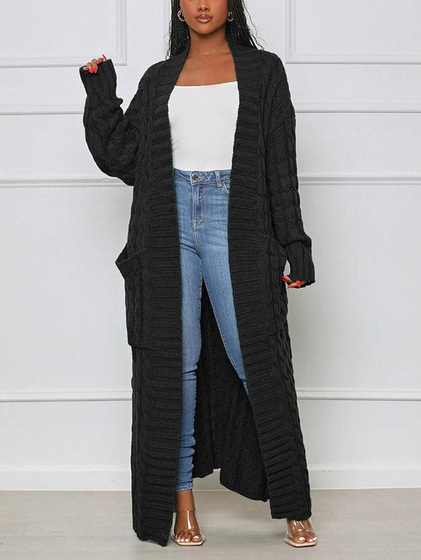 Knitted Solid Pocket Sweater Cardigan