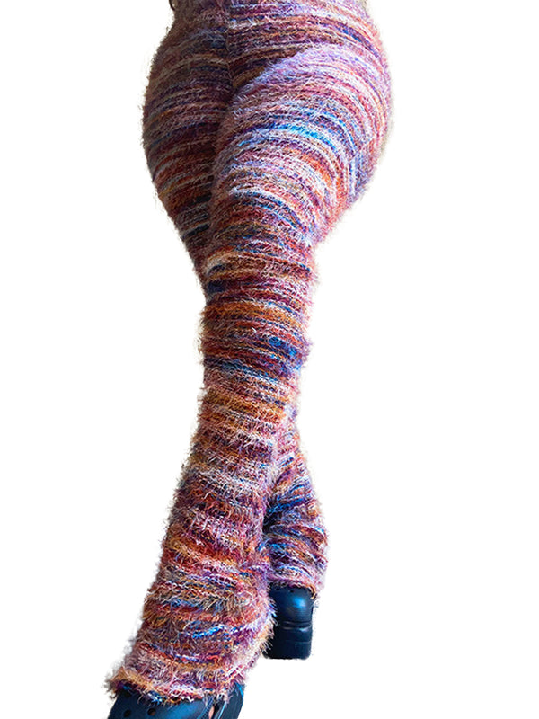 Multicolored Striped Fleece Sweater Pants