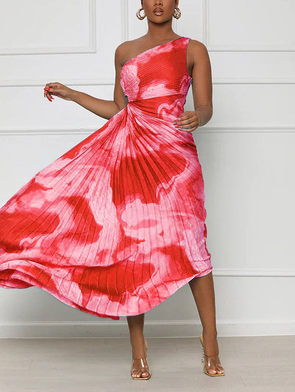 One Shoulder Pleated Dress