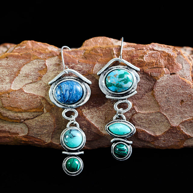 Vintage Earrings with Blue Natural Stones in Silver