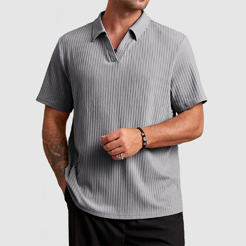 Men's Cotton Knit Striped Textured Short Sleeve Polo Shirt