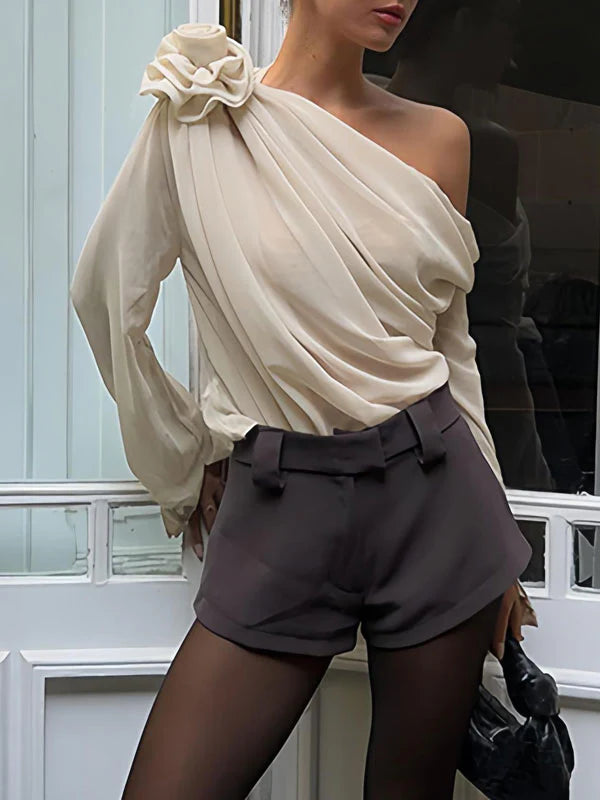 One Shoulder Pleated Asymmetrical T-shirt