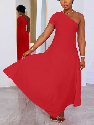 One Shoulder Solid Dress