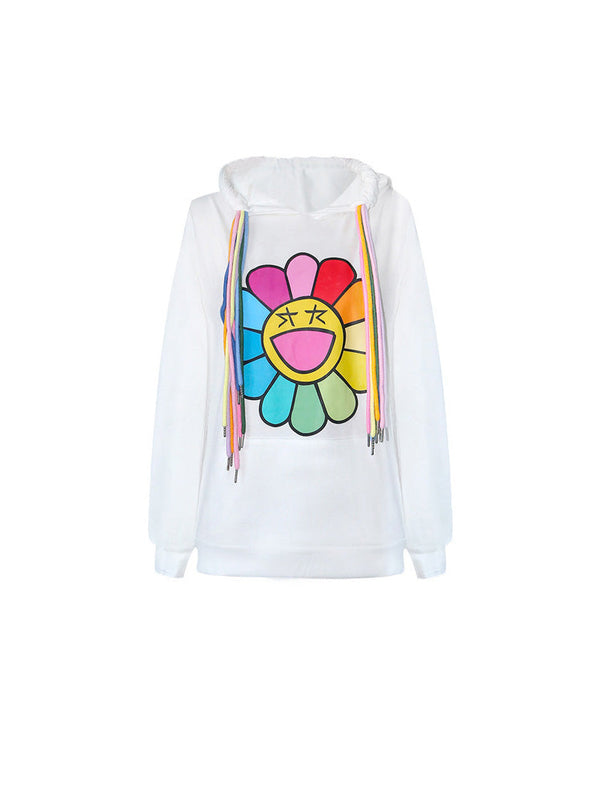 Printed Drawstring Hooded Sweatshirt