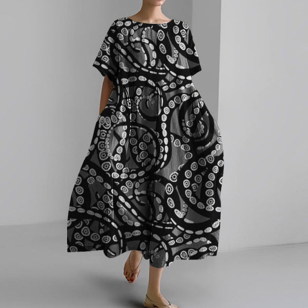 Japanese Style Dark Octopus Tentacle Art Print Causal Midi Dress