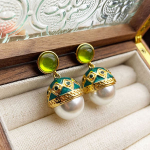 Vintage Oil Dropping Enamel Pearl Earrings