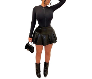 Long Sleeved Jumpsuit Leather Skirt