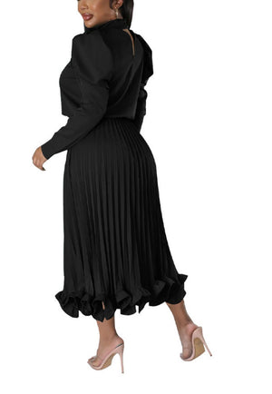 Two Piece Set Of Pleated Skirt With Ruffled Edges