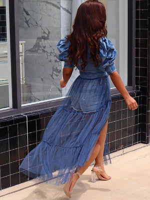 Denim Mesh Tulle Top