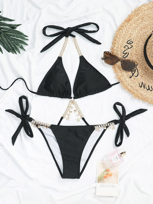 Rhinestone Decor Bikini Set