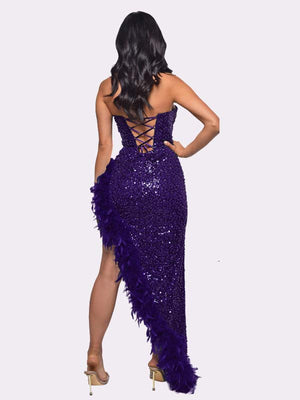 Sequin Feather Trimmed Dress