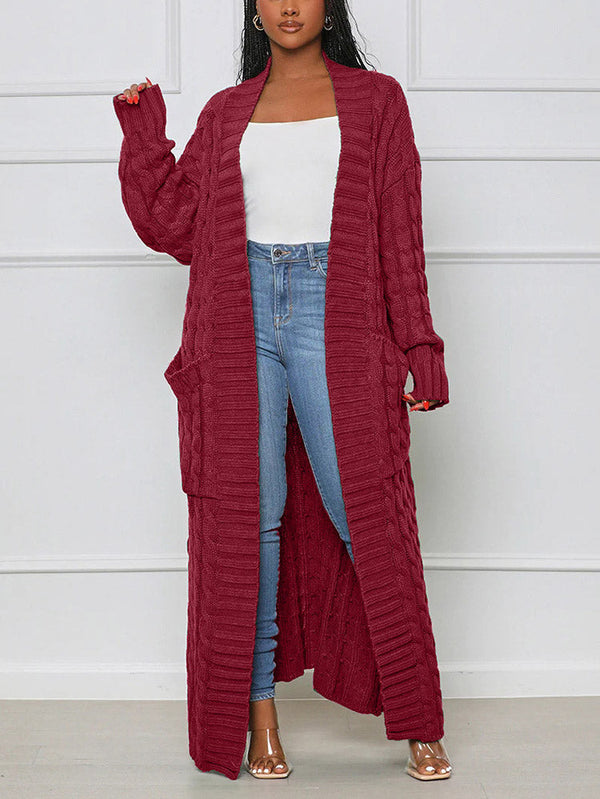 Knitted Solid Pocket Sweater Cardigan