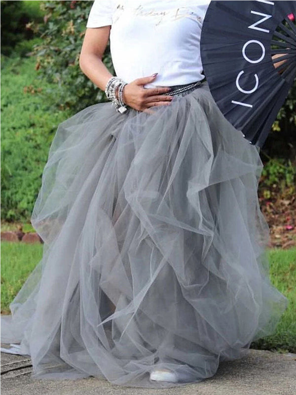 High Waisted Slit Tulle Skirt