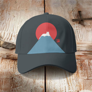 White Cat Snow On Mount Fuji Japanese Art Cap