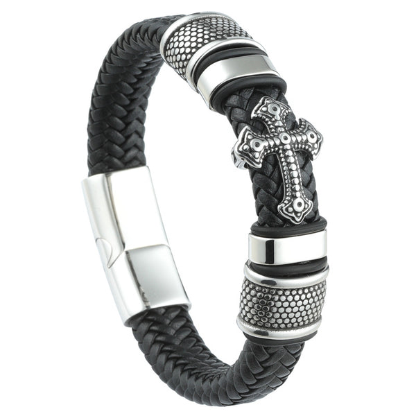 Men's Vintage Cross Leather Strap Bracelet
