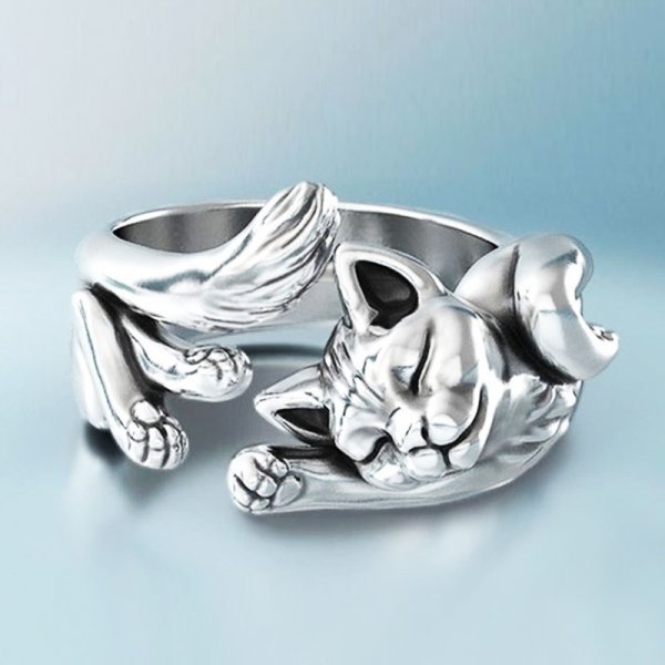 Silver Vintage Cat Ring