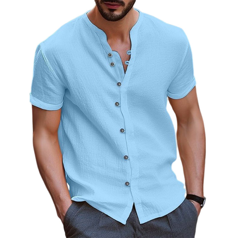 Men's Vintage Cotton Linen Casual Loose Short Sleeve Shirt