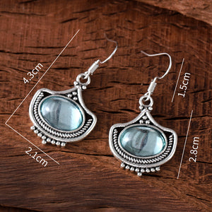 Retro Blue Oval Gemstone Earrings