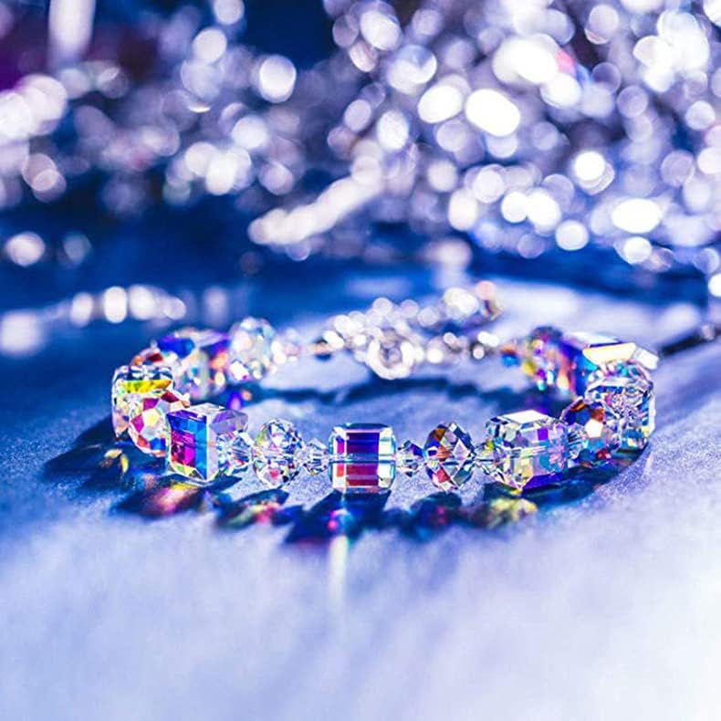 Vibrant Colorful Crystal Bracelet - 19cm + 5cm Extender (7.5in + 2in), Simple & Fashionable Design, Perfect Gift for Any Occasion