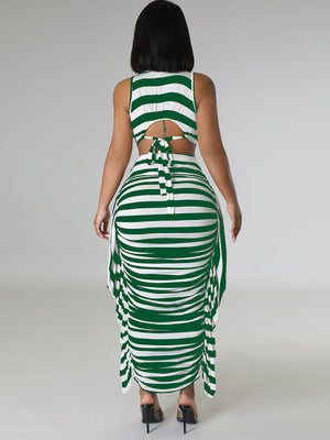 Striped Crop Top Maxi Skirt Set