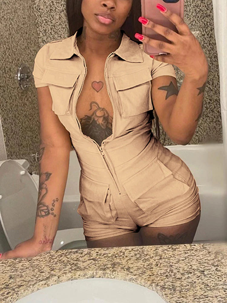 Zip Up Cargo Romper