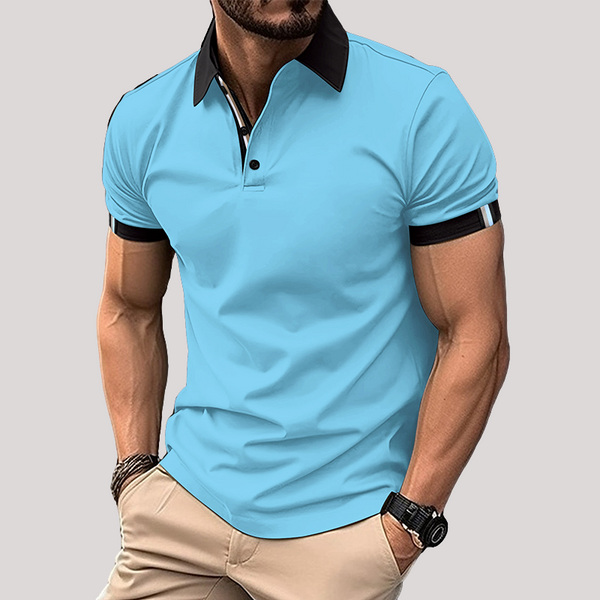 Men's Casual Cotton Colorblock Lapel Polo Shirt