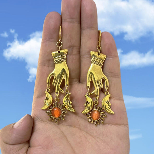 Sun Moon Hand Earrings