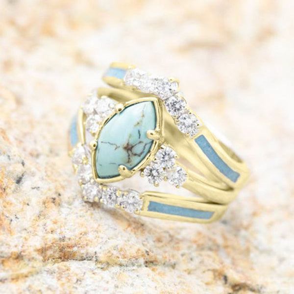 3pcs/Set Unisex Multilayered Hollow Turquoise Rings