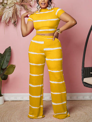 Stripe Ribbed Crop Top & Pants Set