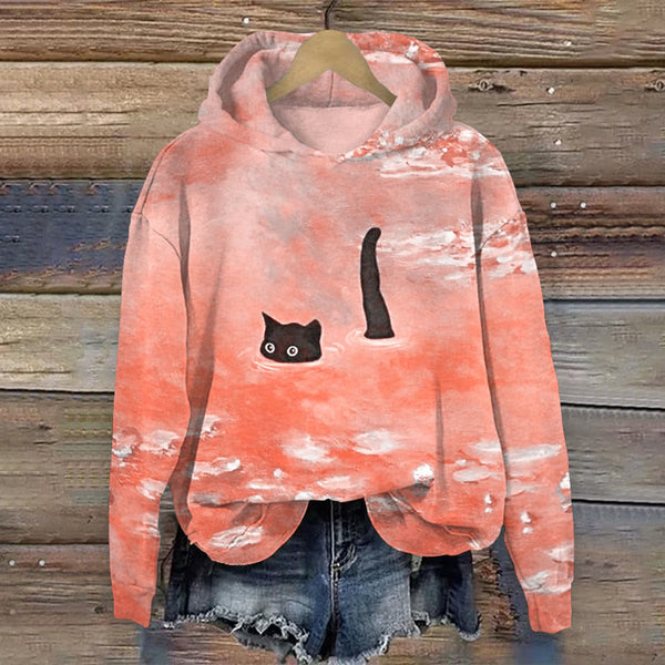 Women's Oil Painting Cat Print Hoodie