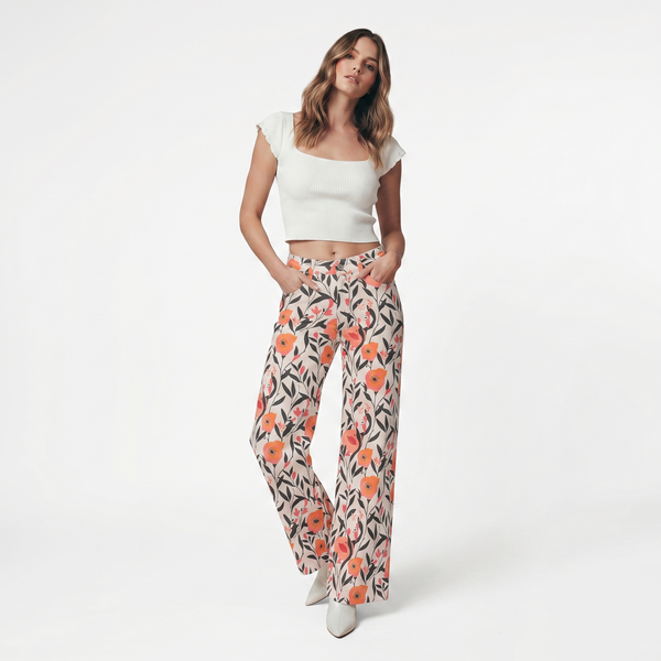 ONESO Women BBL Jeans Floral Print Mid-Low Rise Relaxed Straight Leg High Stretchy Pants