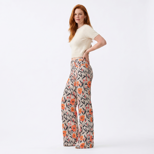 ONESO Women BBL Jeans Floral Print Mid-Low Rise Relaxed Straight Leg High Stretchy Pants