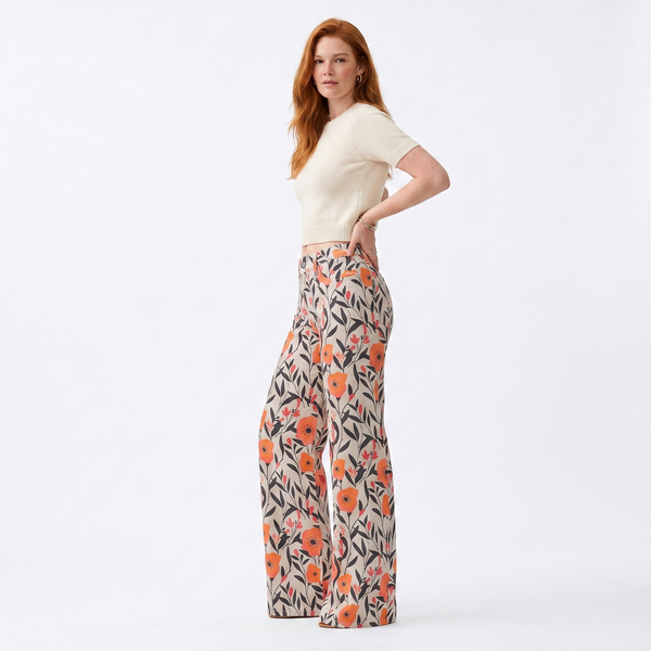 ONESO Women BBL Jeans Floral Print Mid-Low Rise Relaxed Straight Leg High Stretchy Pants