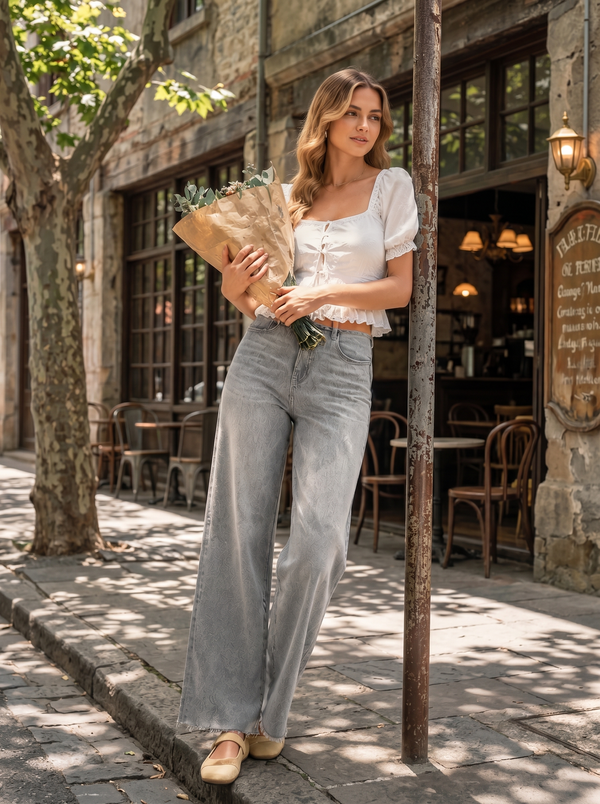 BlueMoment High Waist Stretchy Wide Leg BBL Jeans for Women Basic Straight Denim Pants Raw Hem Underwear Trouser